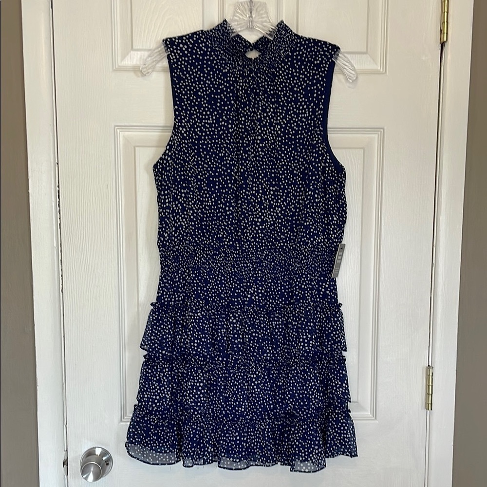 NEW - Express Blue, Black and White Ruffled Tiered Lined Mini Dress